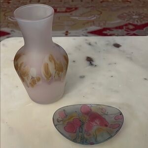 Artistic Frosted Glass Vase and Dish Set